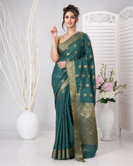 Ziyorah | Banarasi Katan Silk Green Saree Jaquard Weaving Running Blouse