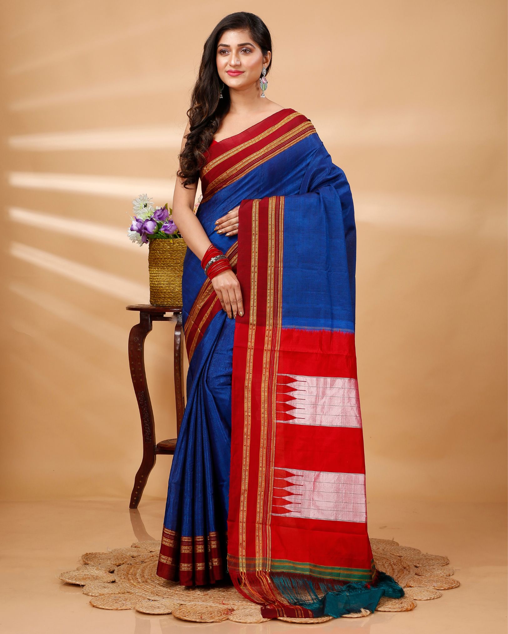 Ziyorah| Ilkal Handloom Cotton Silk Saree Navy Blue Color With Running Blouse