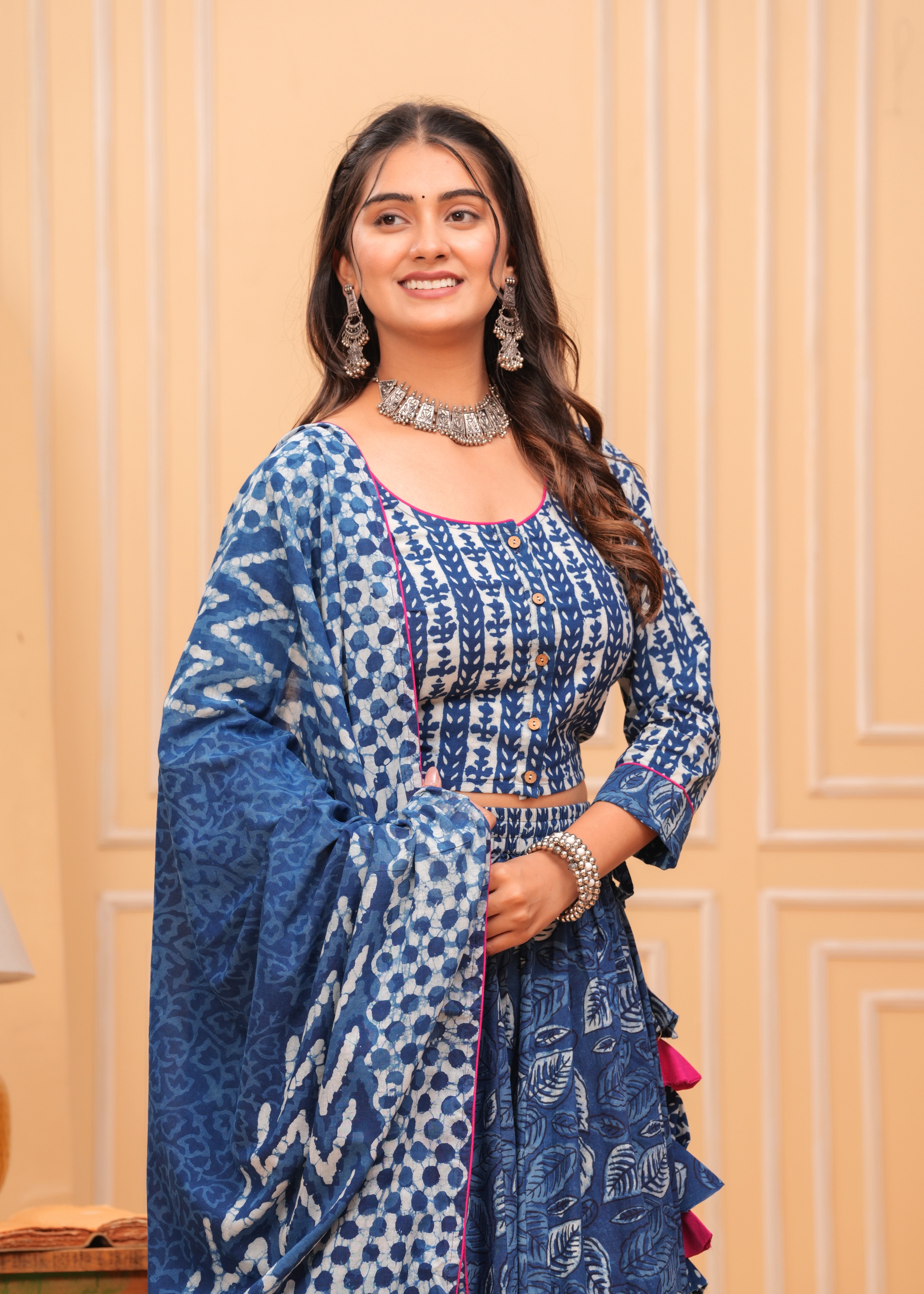 Ziyorah | Blockprinted Indigo Lehanga Choli Set