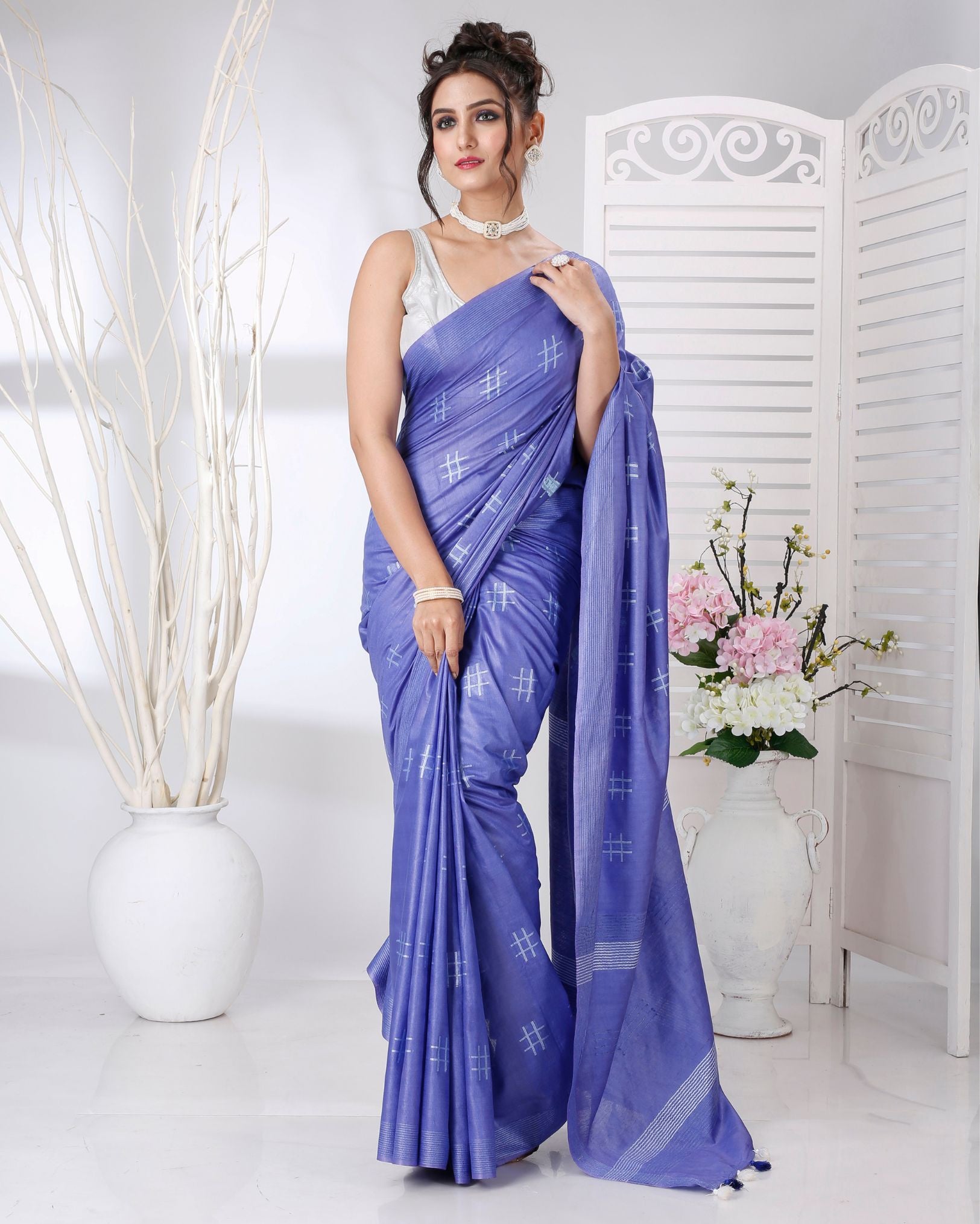 Ziyorah | Katan Silk Saree Lavender Blue Color Weaving Design With Blouse