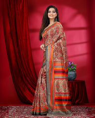 Ziyorah | Kashmiri Silk Printed Orange Saree