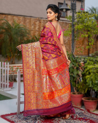 Ziyorah| Banarasi Silk Saree Purple Color With Contrast Pallu And Blouse