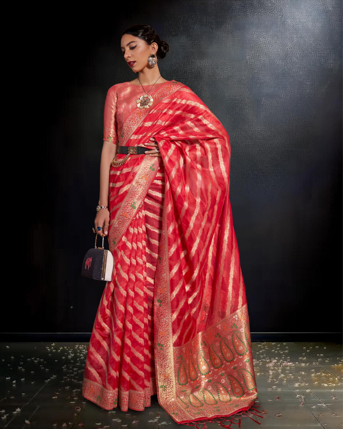 Ziyorah|Organza Silk Meenakari Weaving Red Saree|Stunning