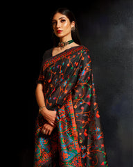 Ziyorah | Khyber Silk Black Banarasi Brocade Saree