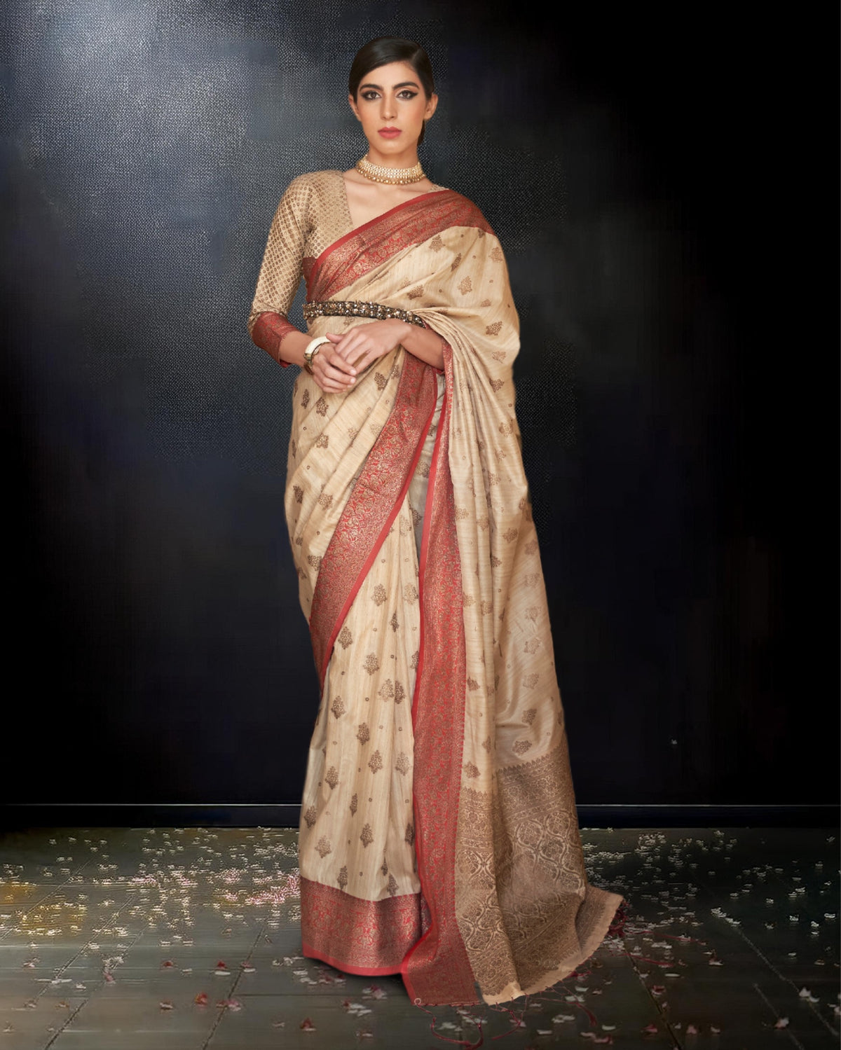 Ziyorah | Karivaa Silk Banarasi Brocade Beige Saree