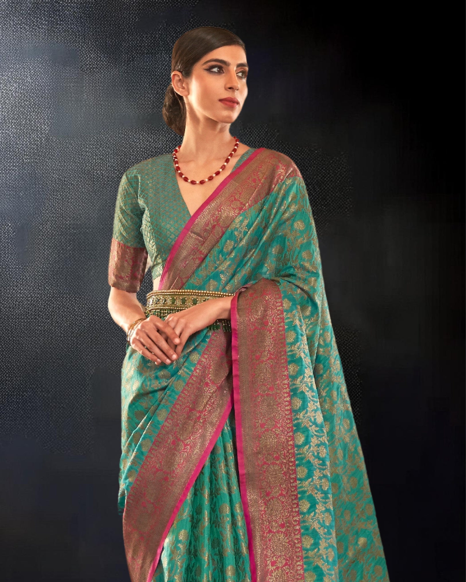 Ziyorah | Karivaa Silk Banarasi Brocade Green Saree