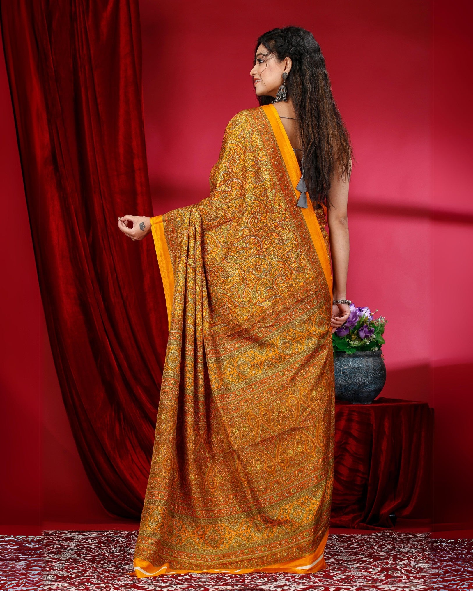 Ziyorah | Kashmiri Silk Yellow Printed Saree