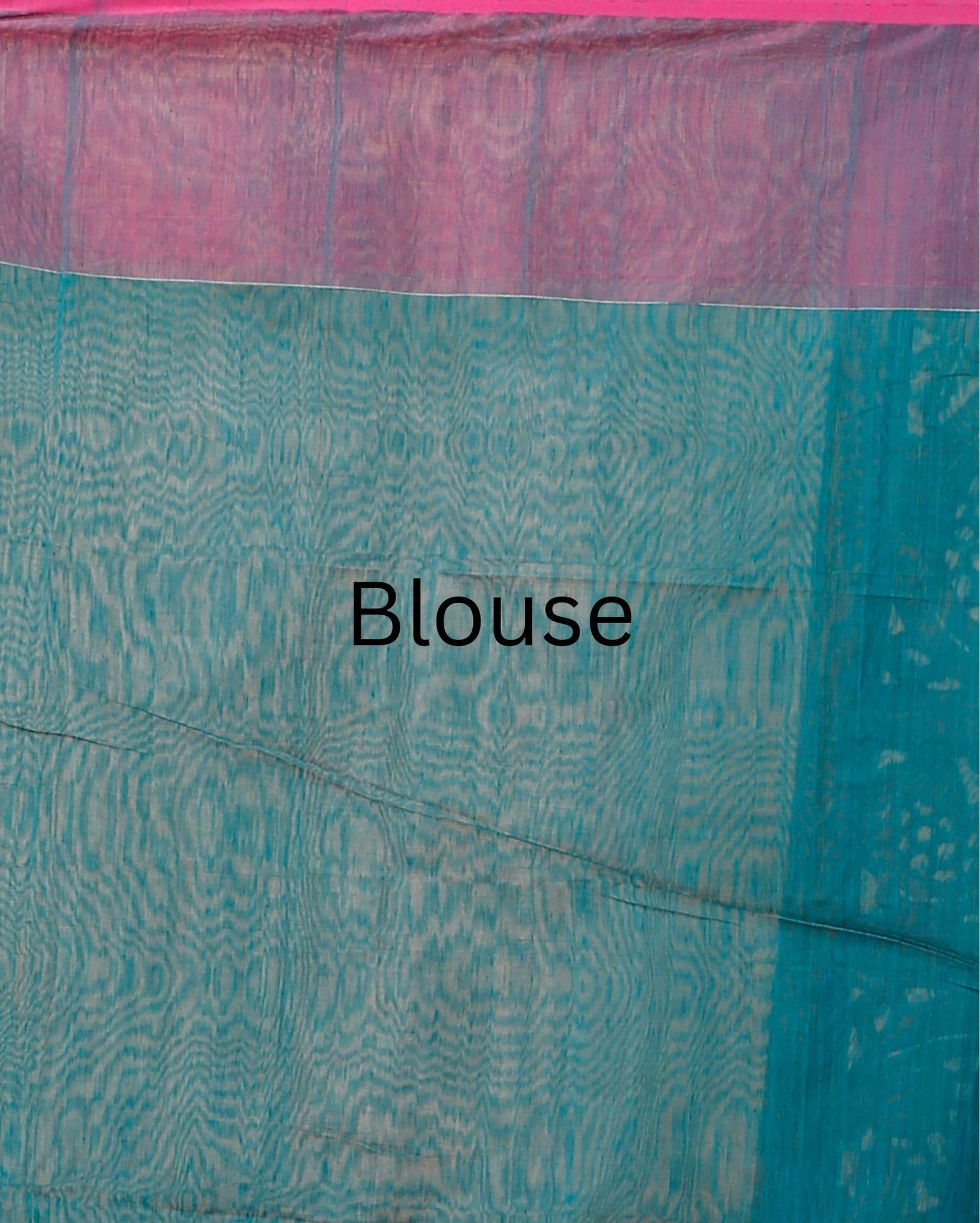 Ziyorah | Handloom Mercerized Cotton Silk Saree Sea Blue Color With Running Blouse