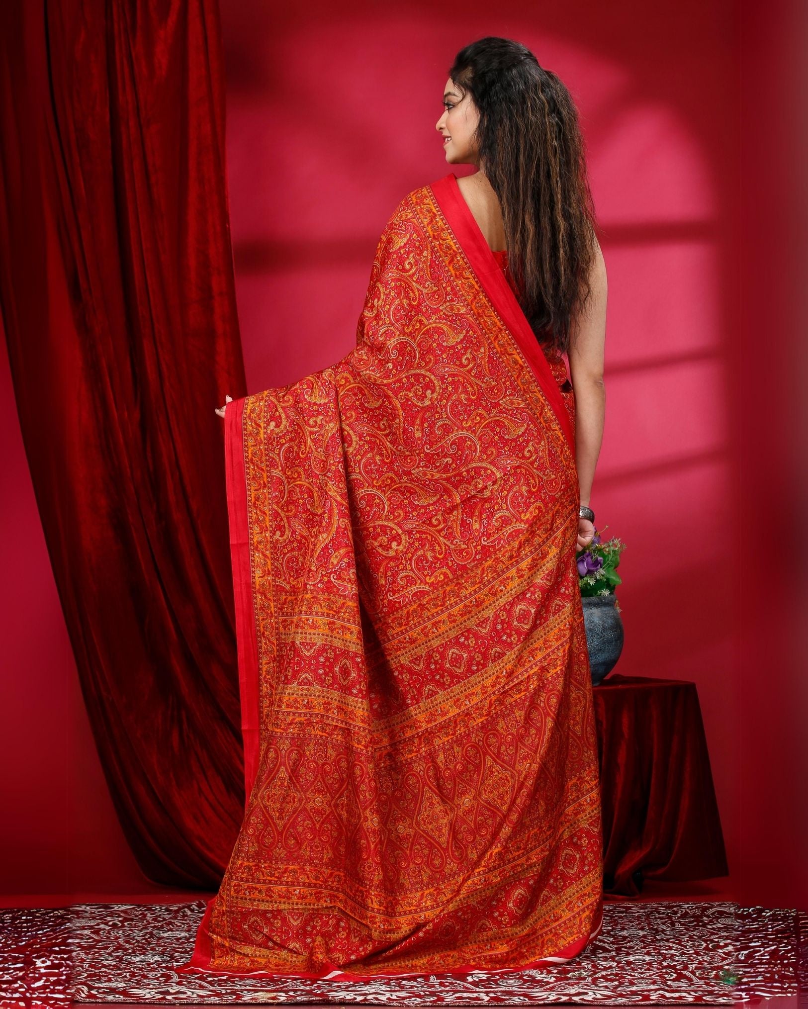 Ziyorah | Kashmiri Silk Red Printed Saree