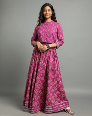 Ziyorah | Blockprinted Cotton Pink Stitched Lehanga