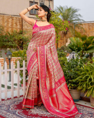 Ziyorah| Banarasi Silk Saree Pink & Gold Color With Contrast Pallu And Blouse