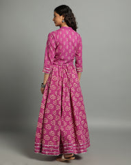 Ziyorah | Blockprinted Cotton Pink Stitched Lehanga