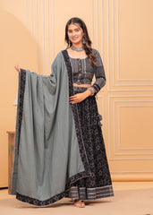 Ziyorah | Blockprinted Black Lehanga Choli Set