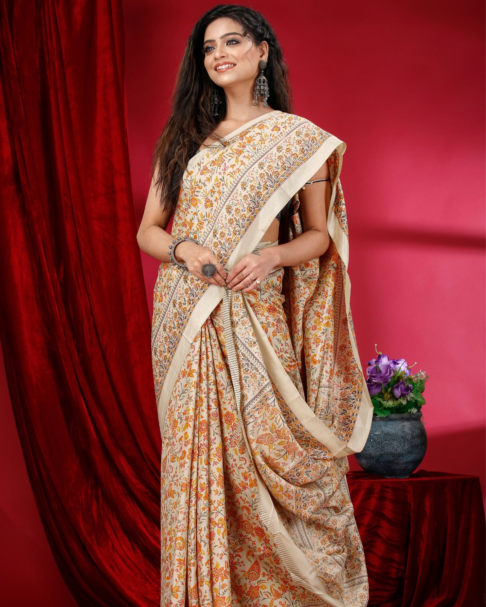 Ziyorah | Kashmiri Silk Yellow Printed Saree