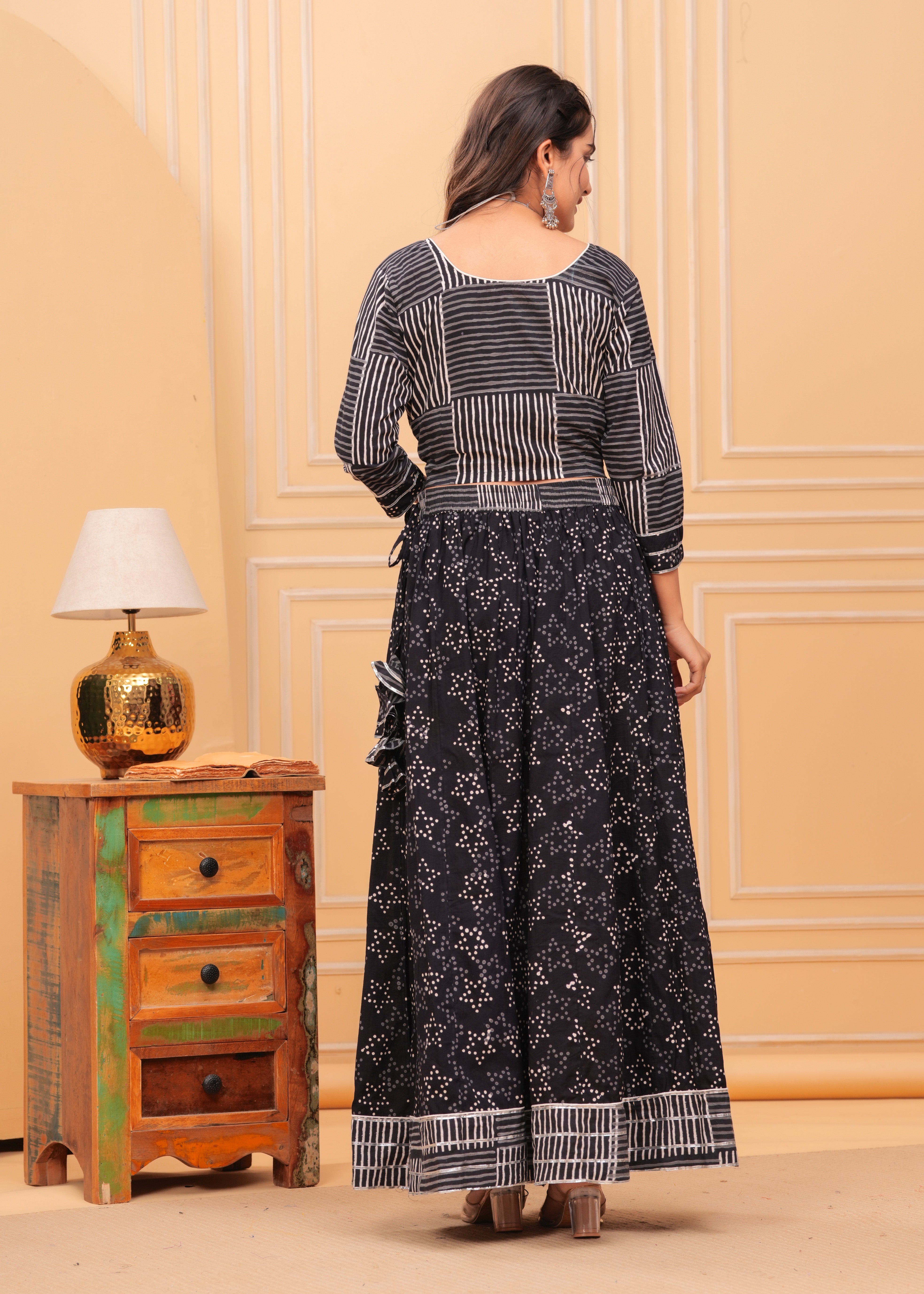 Ziyorah | Blockprinted Black Lehanga Choli Set