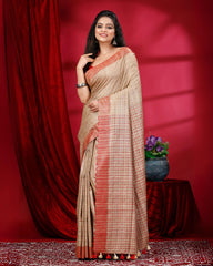 Ziyorah | Silkmark Certified Ghicha Tussar Red Saree