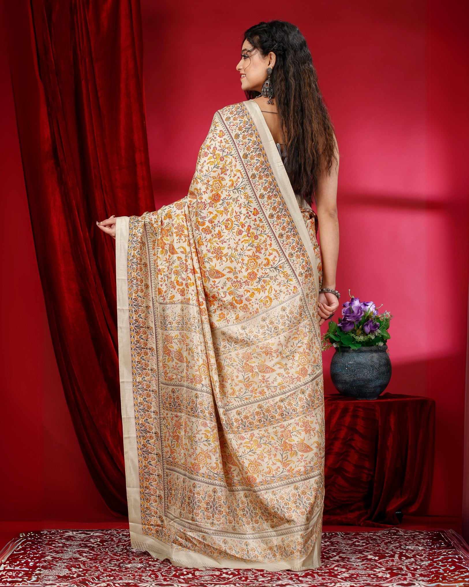 Ziyorah | Kashmiri Silk Yellow Printed Saree