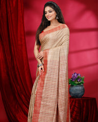 Ziyorah | Silkmark Certified Ghicha Tussar Red Saree