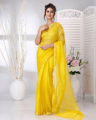 Ziyorah | Kota Silk Yellow Saree Plain With Running Blouse