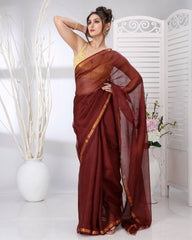 Ziyorah | Kota Silk Maroon Saree Plain With Running Blouse