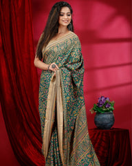 Ziyorah | Kashmiri Silk Green Printed Saree