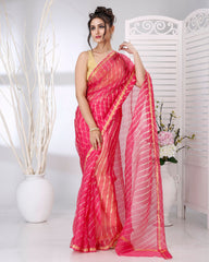 Ziyorah | Kota Silk Pink Leheriya Saree With Running Blouse