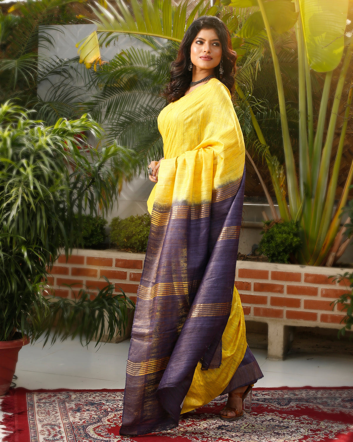 Ziyorah| Silkmark Certified Gichcha Tussar Handloom Hand Dyed Yellow Saree With Blouse