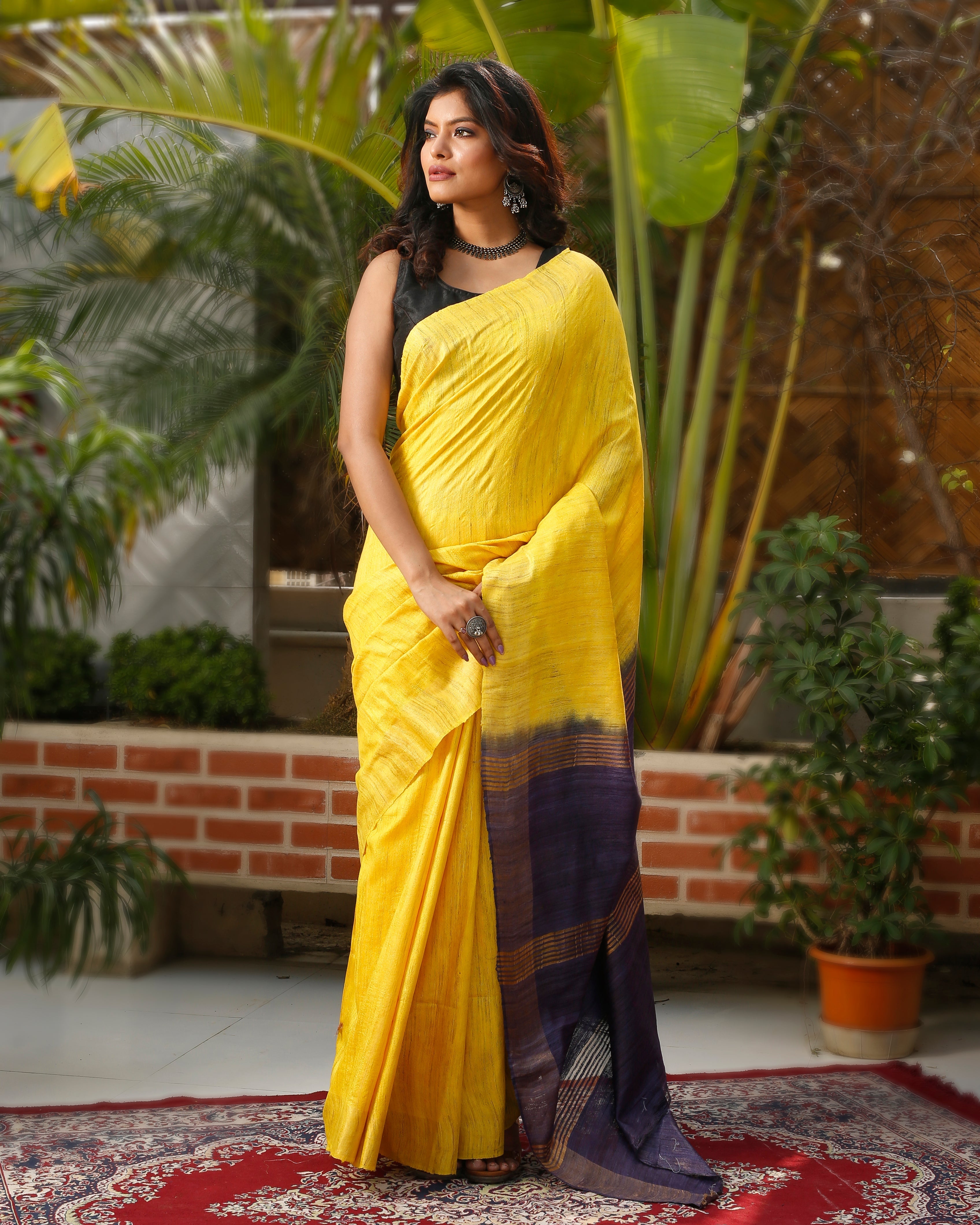 Ziyorah| Silkmark Certified Gichcha Tussar Handloom Hand Dyed Yellow Saree With Blouse