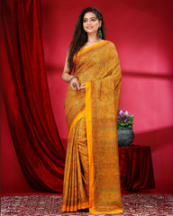 Ziyorah | Kashmiri Silk Yellow Printed Saree