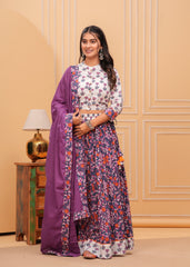 Ziyorah | Blockprinted Purple Lehanga Choli Set