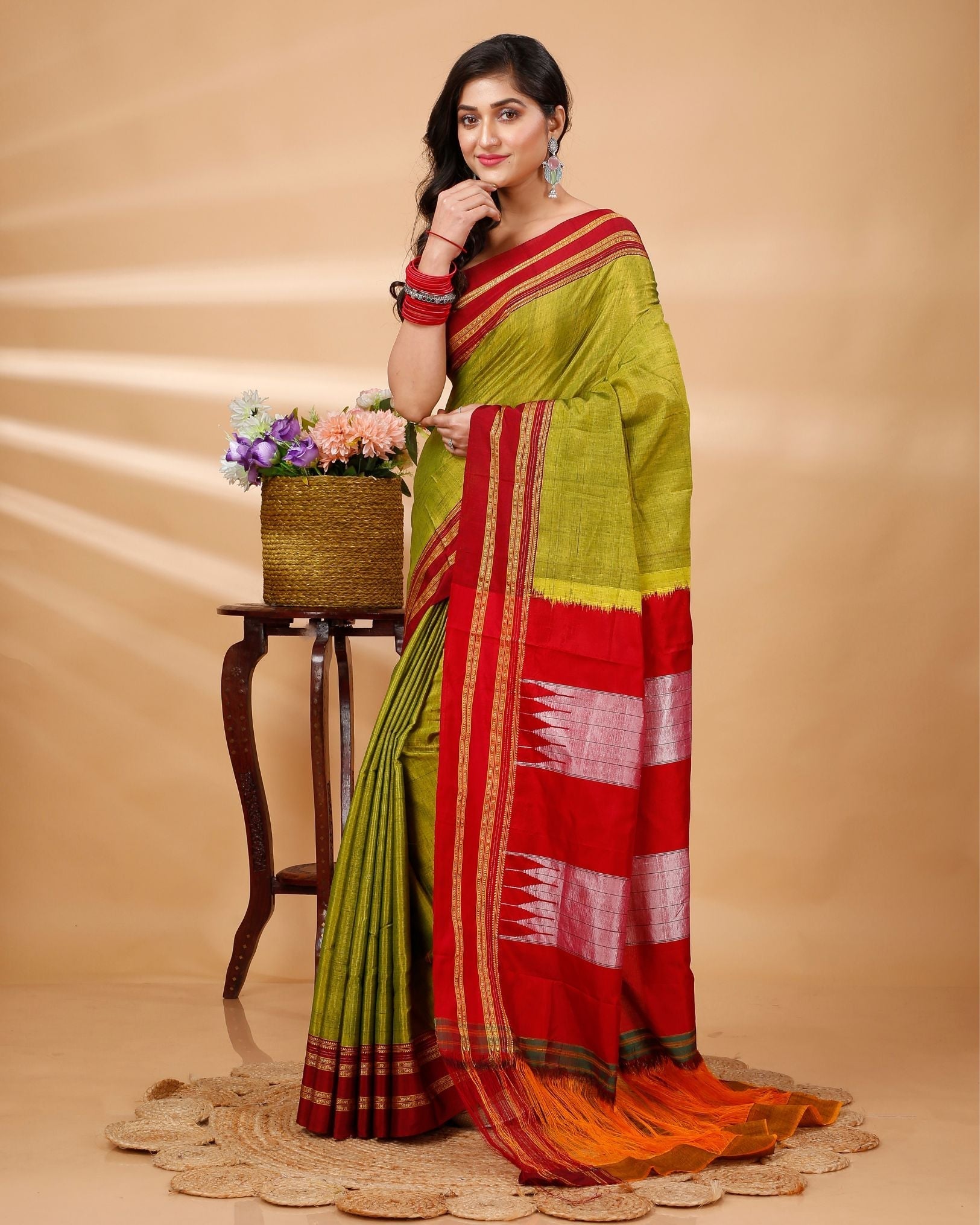 Ziyorah| Ilkal Handloom Cotton Silk Saree Mustard Yellow Color With Running Blouse