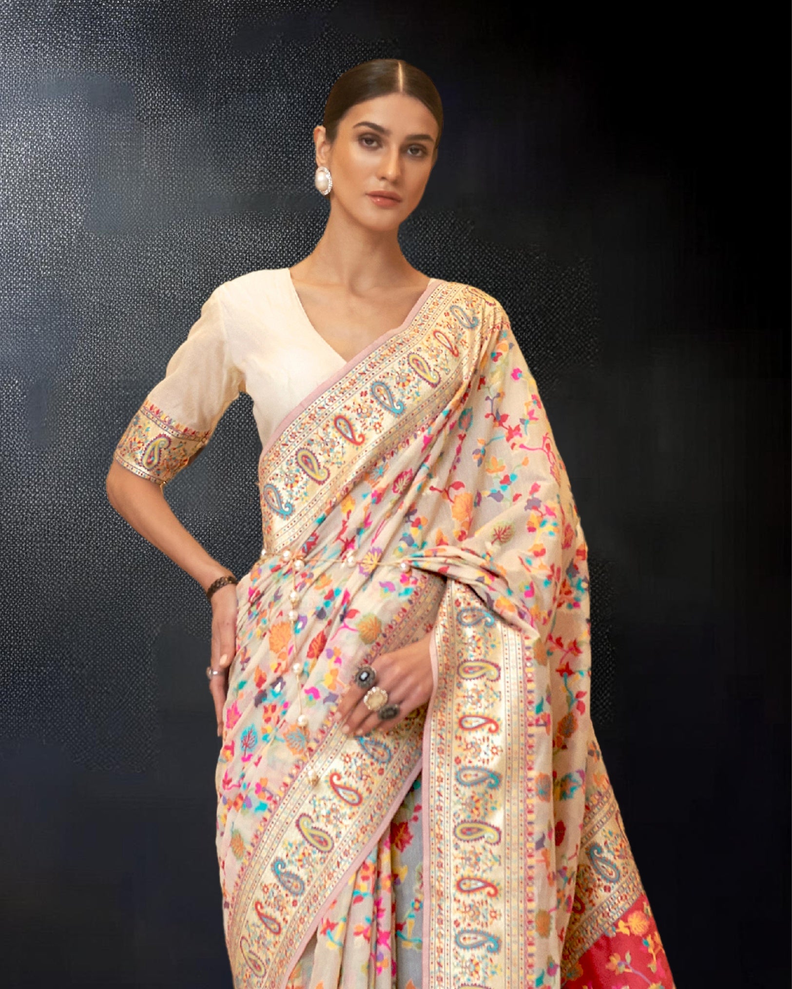 Ziyorah | Kashifa Silk Handloom Weaving Beige Saree