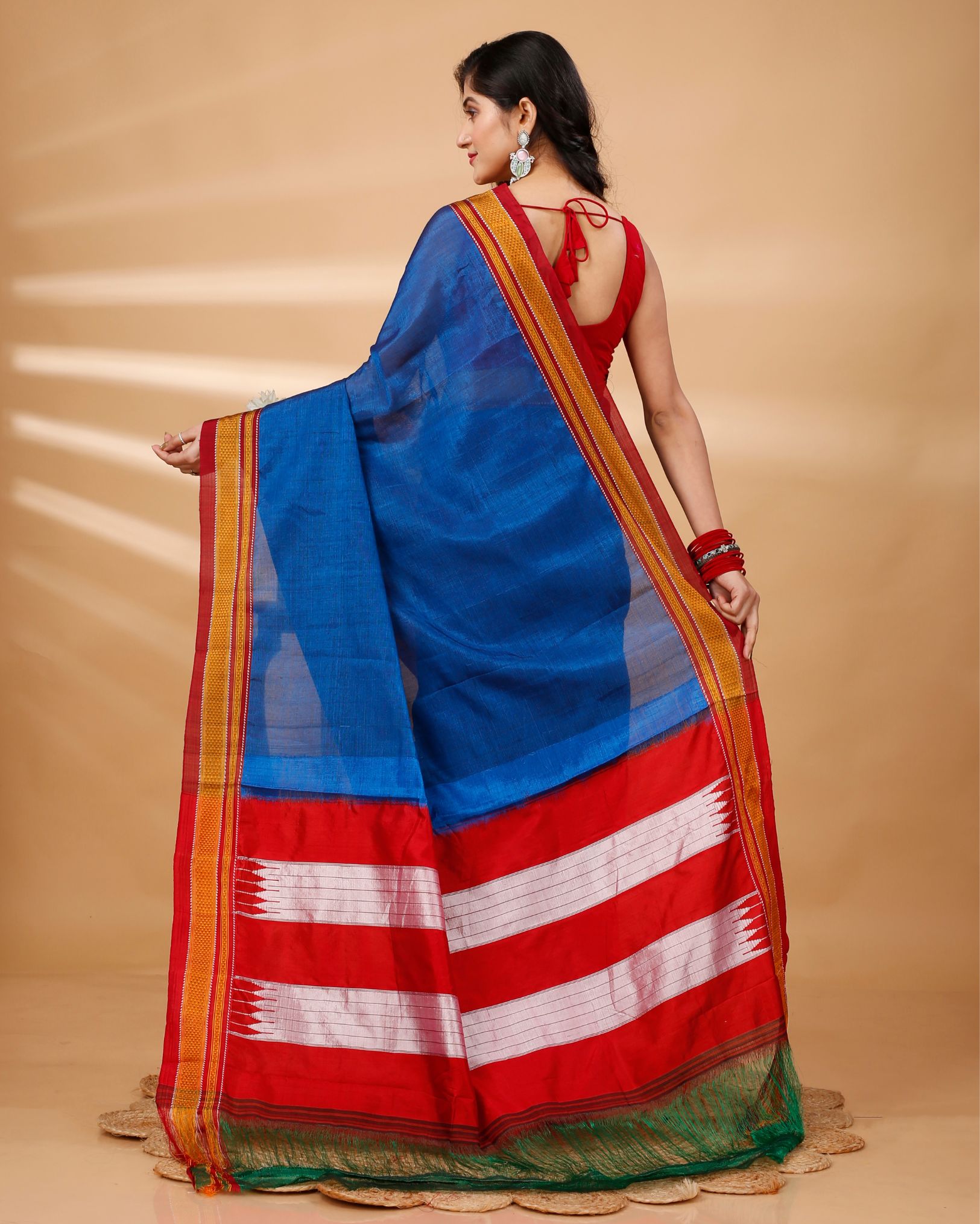 Ziyorah| Ilkal Handloom Cotton Silk Saree Royal Blue Color With Running Blouse