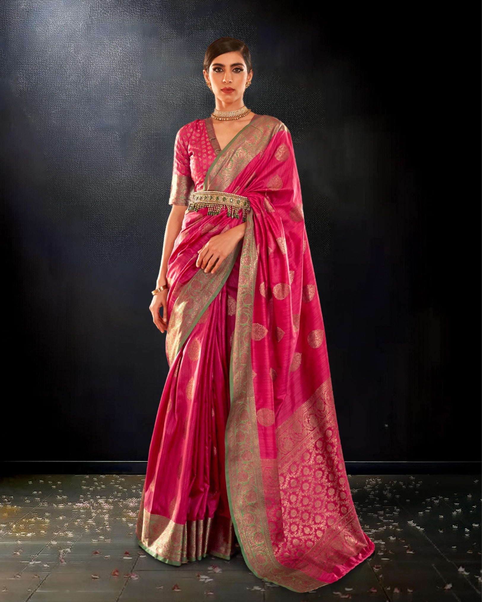 Ziyorah | Karivaa Silk Banarasi Brocade Pink Saree