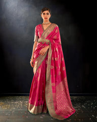 Ziyorah | Karivaa Silk Banarasi Brocade Pink Saree