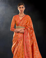 Ziyorah | Karivaa Silk Banarasi Brocade Orange Saree