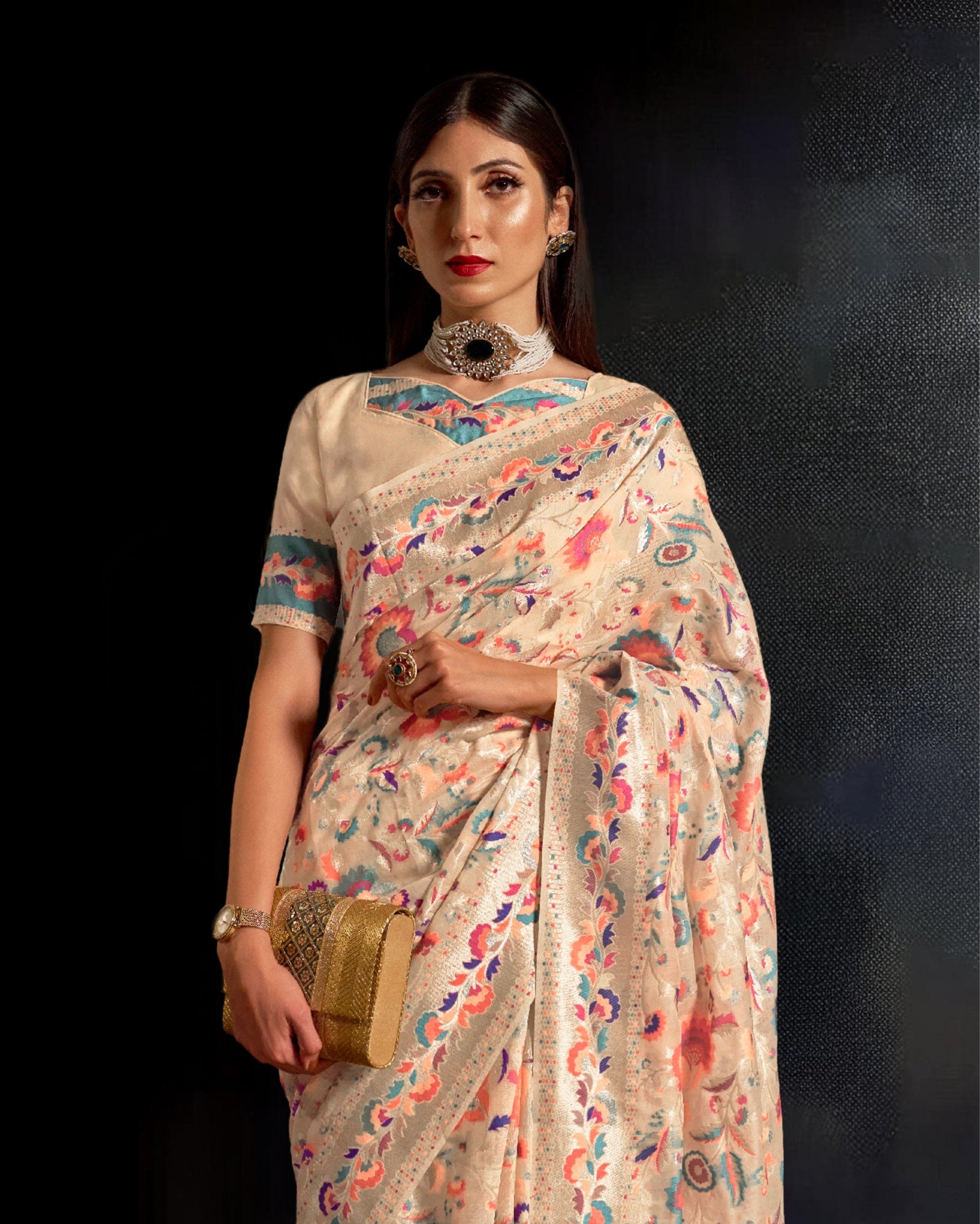 Ziyorah | Khyber Silk Off-White Banarasi Brocade Saree