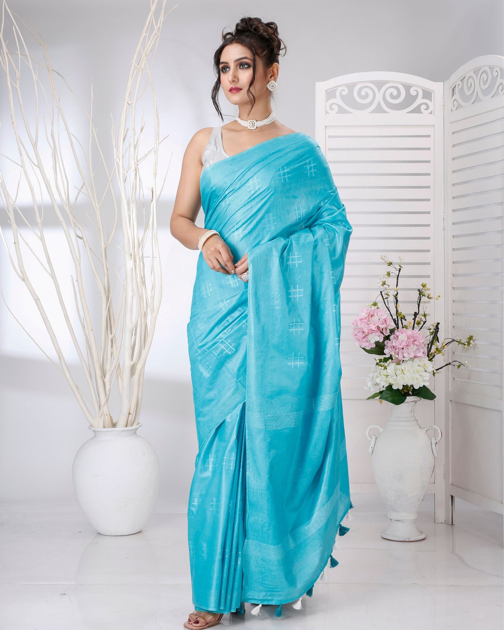 Ziyorah | Katan Silk Saree Sky Blue Color Weaving Design With Blouse