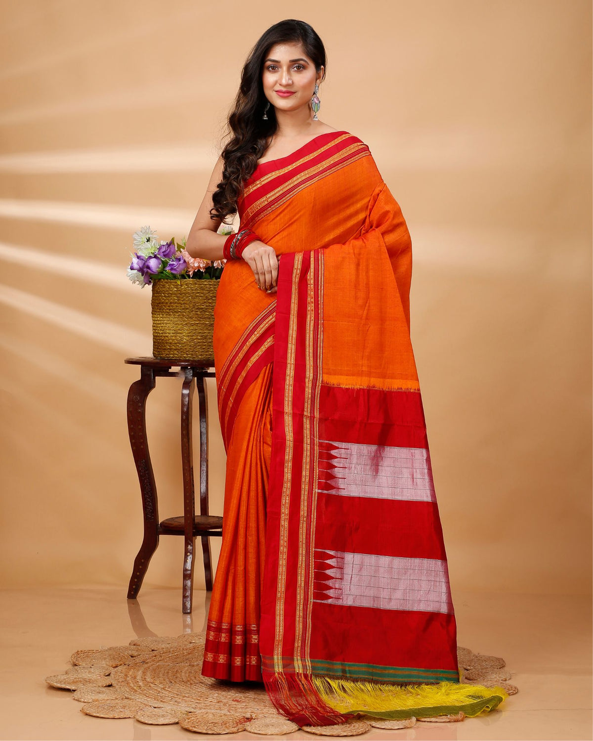 Ziyorah| Ilkal Handloom Cotton Silk Saree Gajari Color With Running Blouse