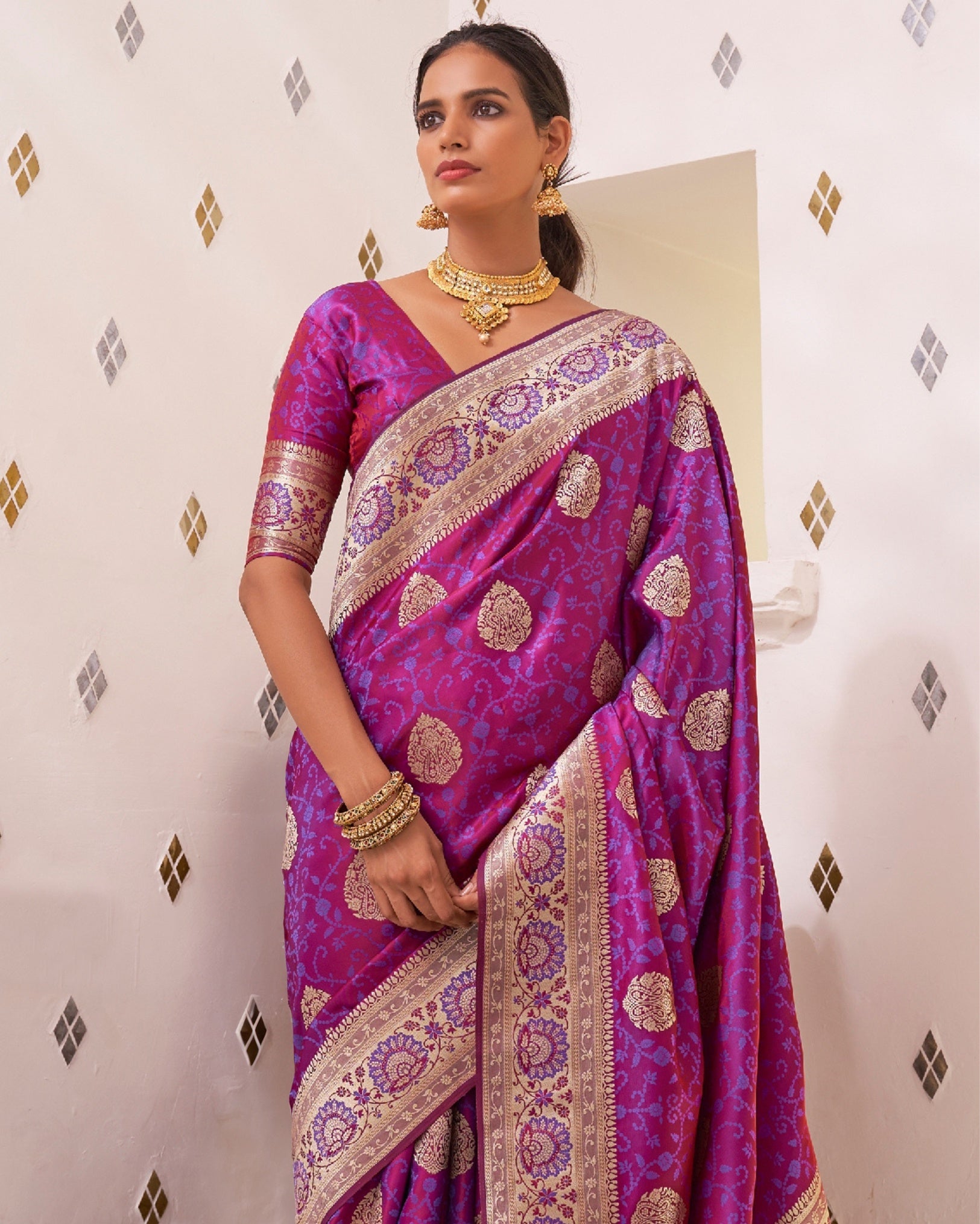 Ziyorah | Banarasi Silk Satin Weaving Purple Saree