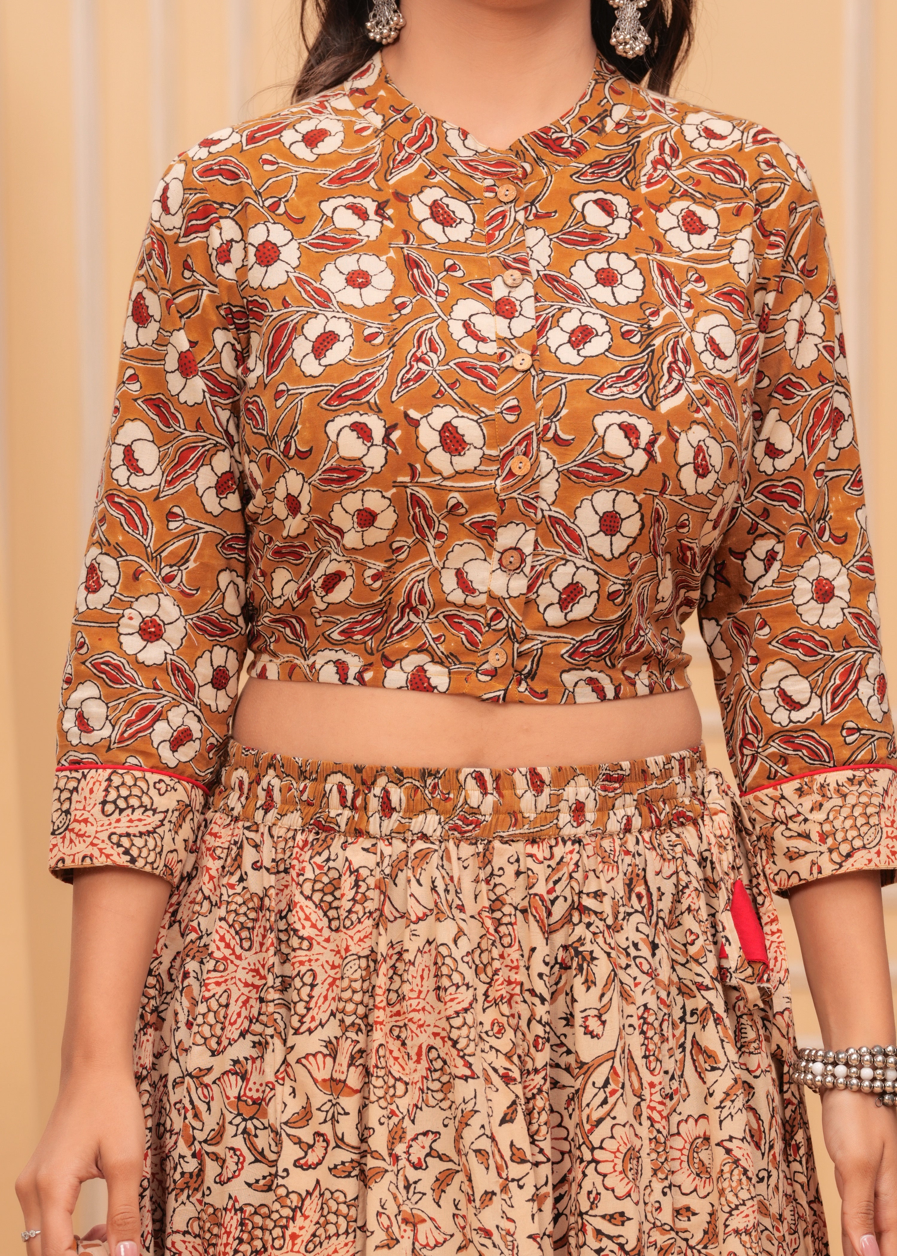 Ziyorah | Blockprinted Brown Lehanga Choli Set