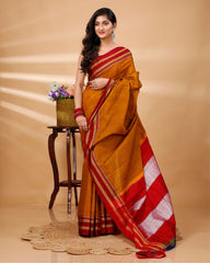 Ziyorah| Ilkal Handloom Cotton Silk Saree Metallic Orange Color With Running Blouse