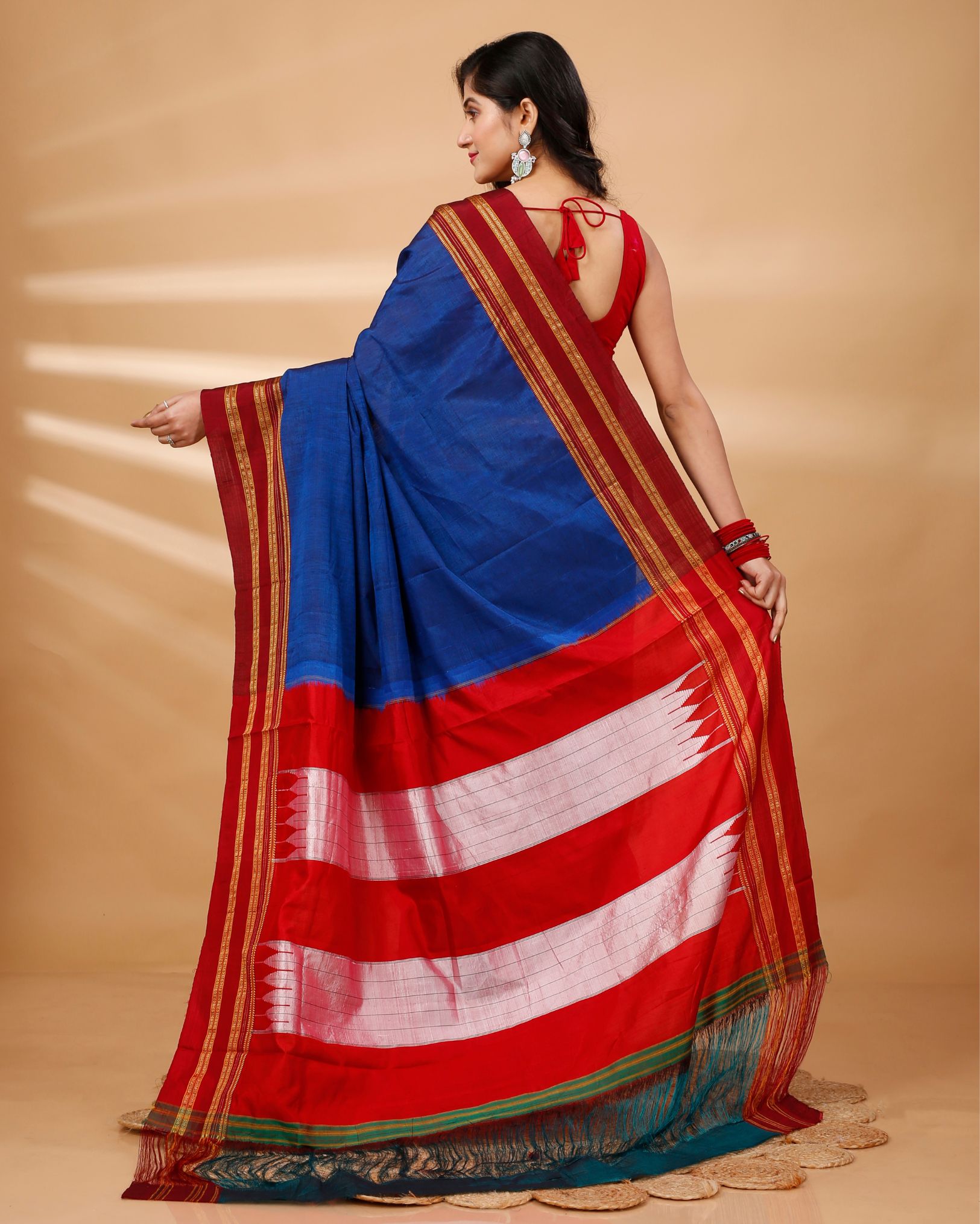 Ziyorah| Ilkal Handloom Cotton Silk Saree Navy Blue Color With Running Blouse