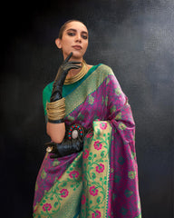 Ziyorah | Banarasi Silk Self Weaving Purple & Green Saree