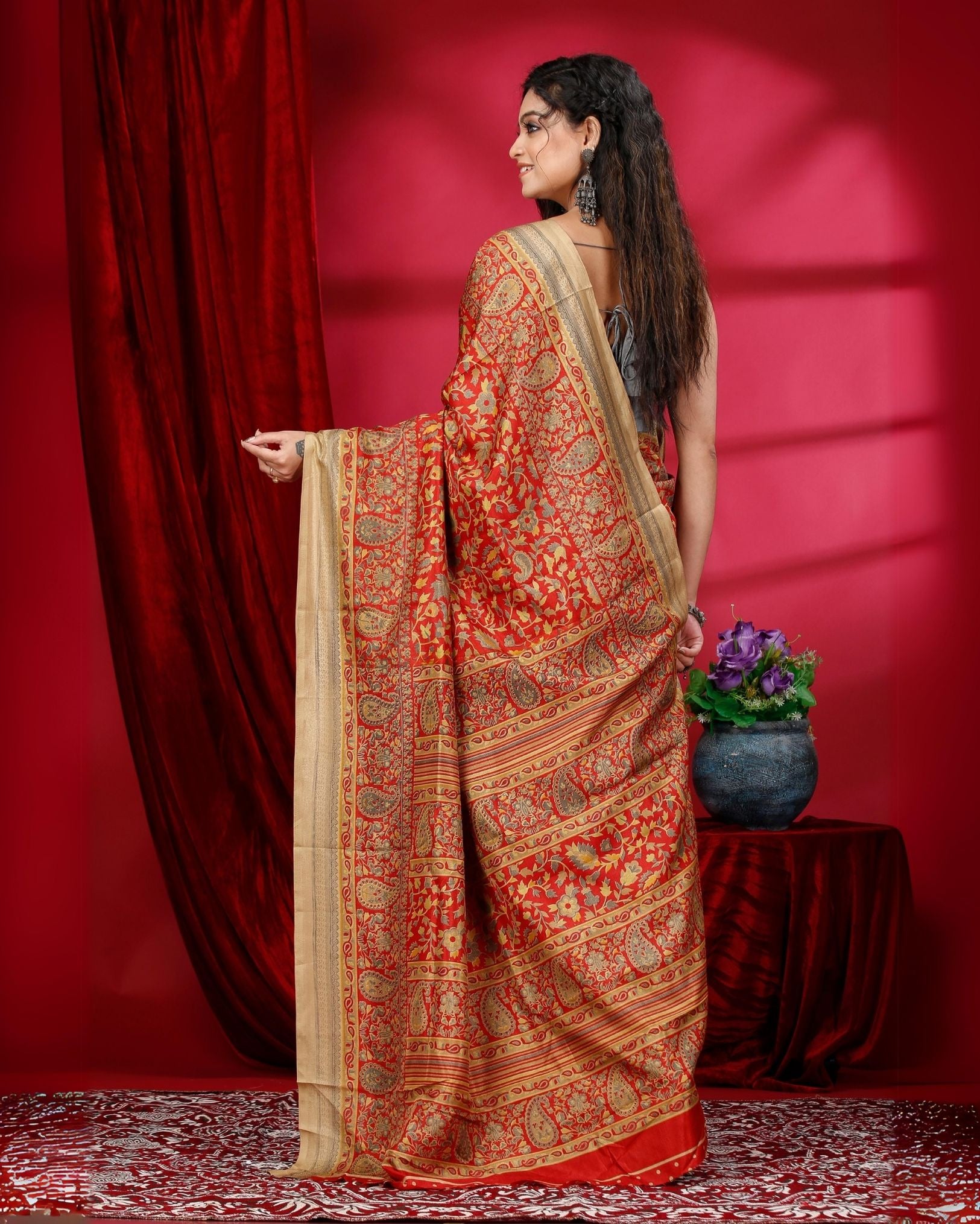 Ziyorah | Kashmiri Silk Red Printed Saree