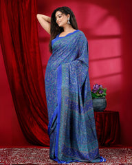 Ziyorah | Kashmiri Silk Blue Printed Saree