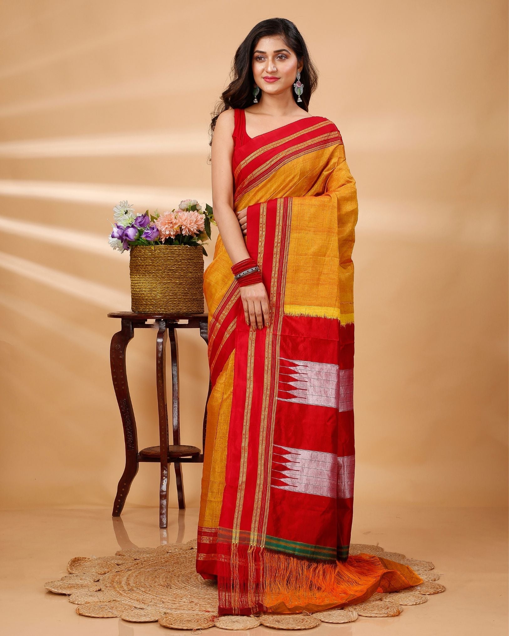 Ziyorah| Ilkal Handloom Cotton Silk Saree Gajari Color With Running Blouse