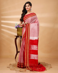 Ziyorah| Ilkal Handloom Cotton Silk Saree Rose Pink Color With Running Blouse