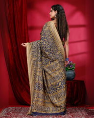 Ziyorah | Kashmiri Silk Navy Blue Printed Saree