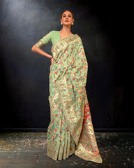 Ziyorah | Kashifa Silk Handloom Weaving Green Saree